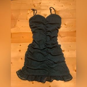 green glitter scrunched homecoming mini dress